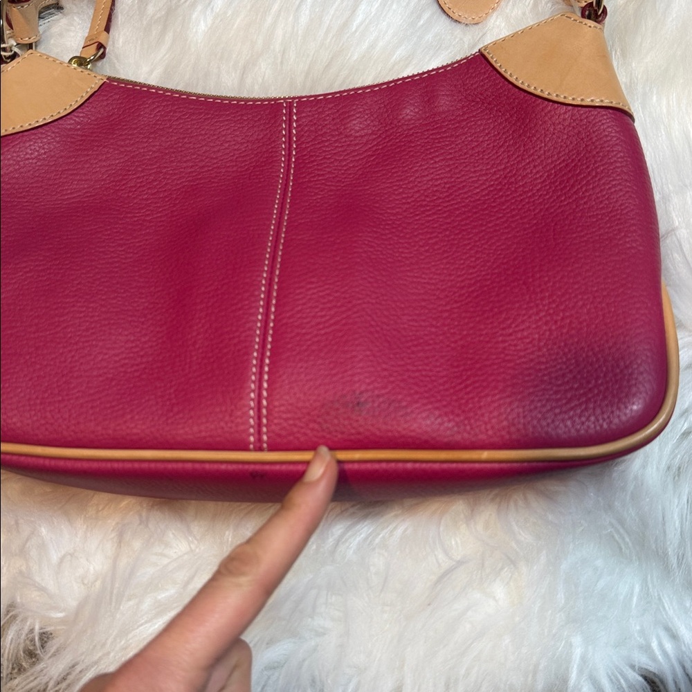 NWT Dooney & Bourke Small O-Ring Slouch Bag Fuchsia and Tan Leather - Picture 15 of 16